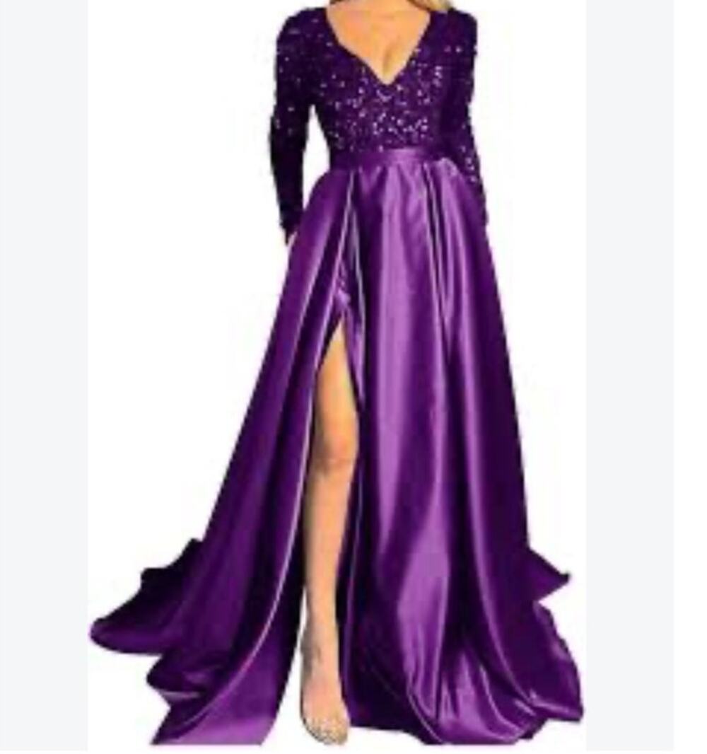 FORMAL 16 2X plus purple sequin wedding guest prom party gown maxi dress NEW B42